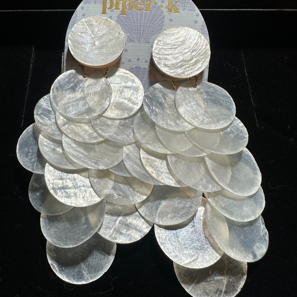 Piper K White Layered Natural Shell Earrings